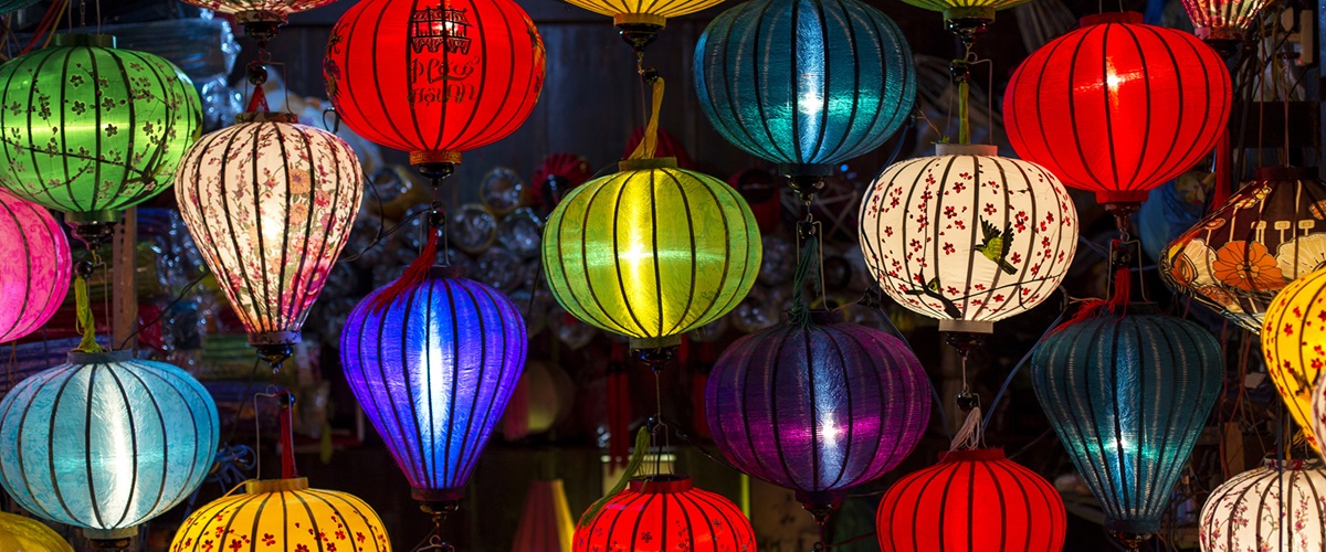 Close up of colorful Asian lanterns 