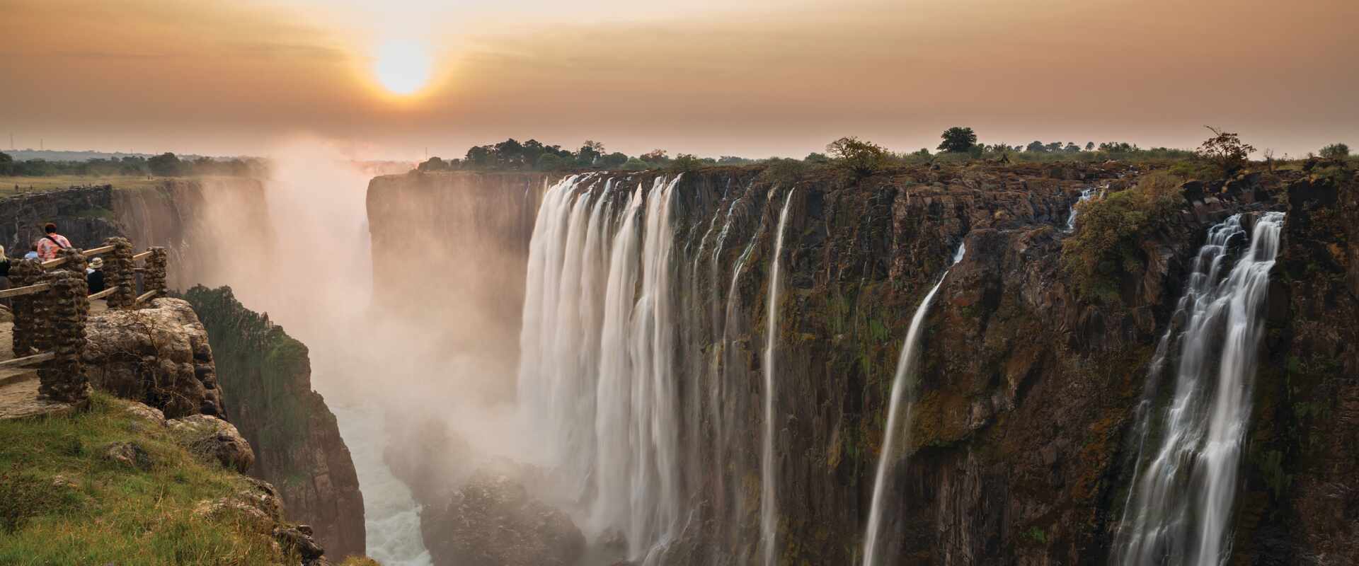 View of roaring Victoria Falls from the observation deck, Zimbabwe