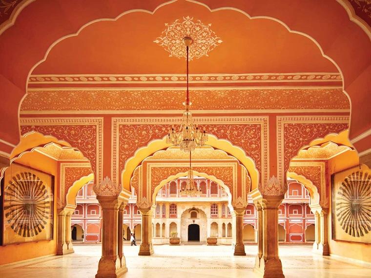 Elaborative archways a decorated pillar inside the Amber Fort, Jaipur