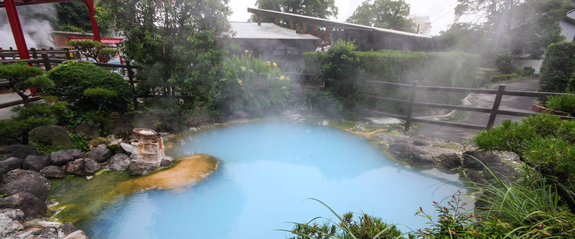 kamegawa hot spring blue water steam rising 12 5