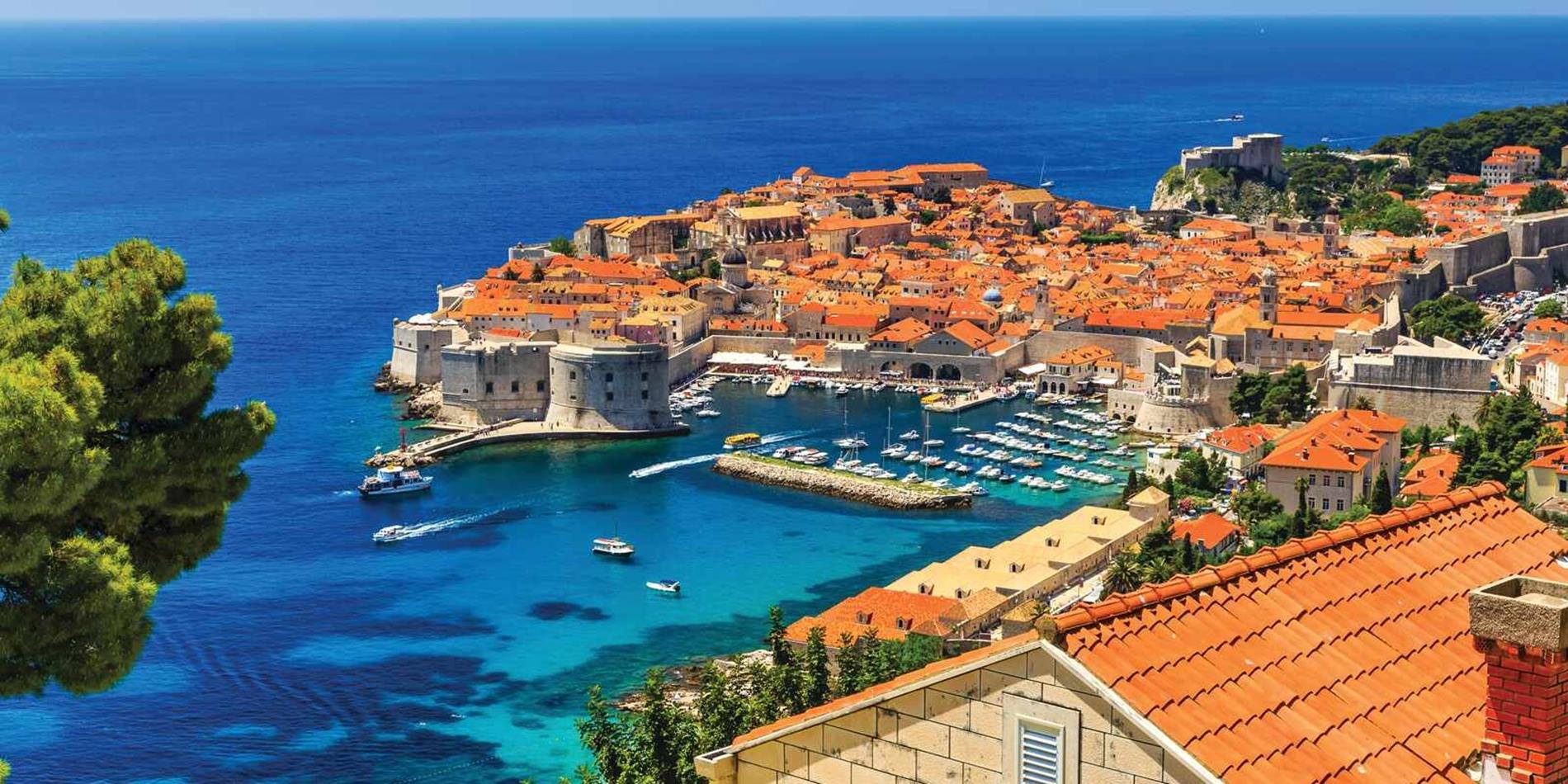 Aerial view of Dubrovnik's colourful Old Town in Croatia