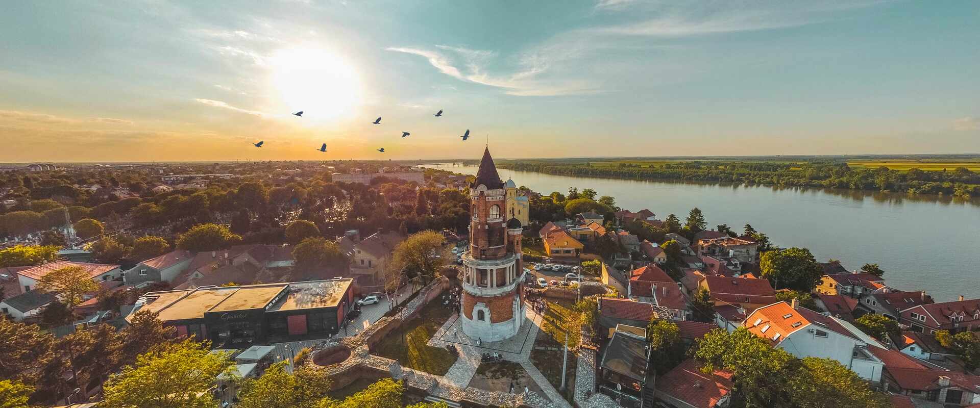 Aerial view of Belgrade at sunset, Serbia