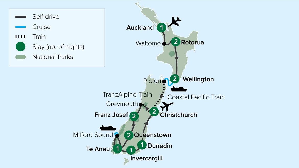 Tailor Made Journeys Self Drive Nth and Sth Island Example Itinerary NZTMJTM2