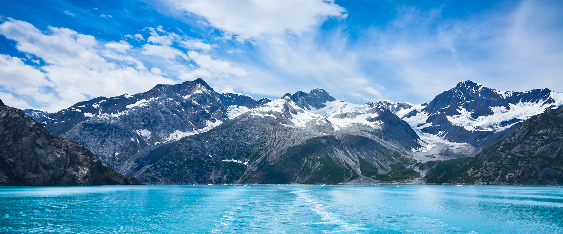 Glacier Bay view from the water towards white glacier, Alaska