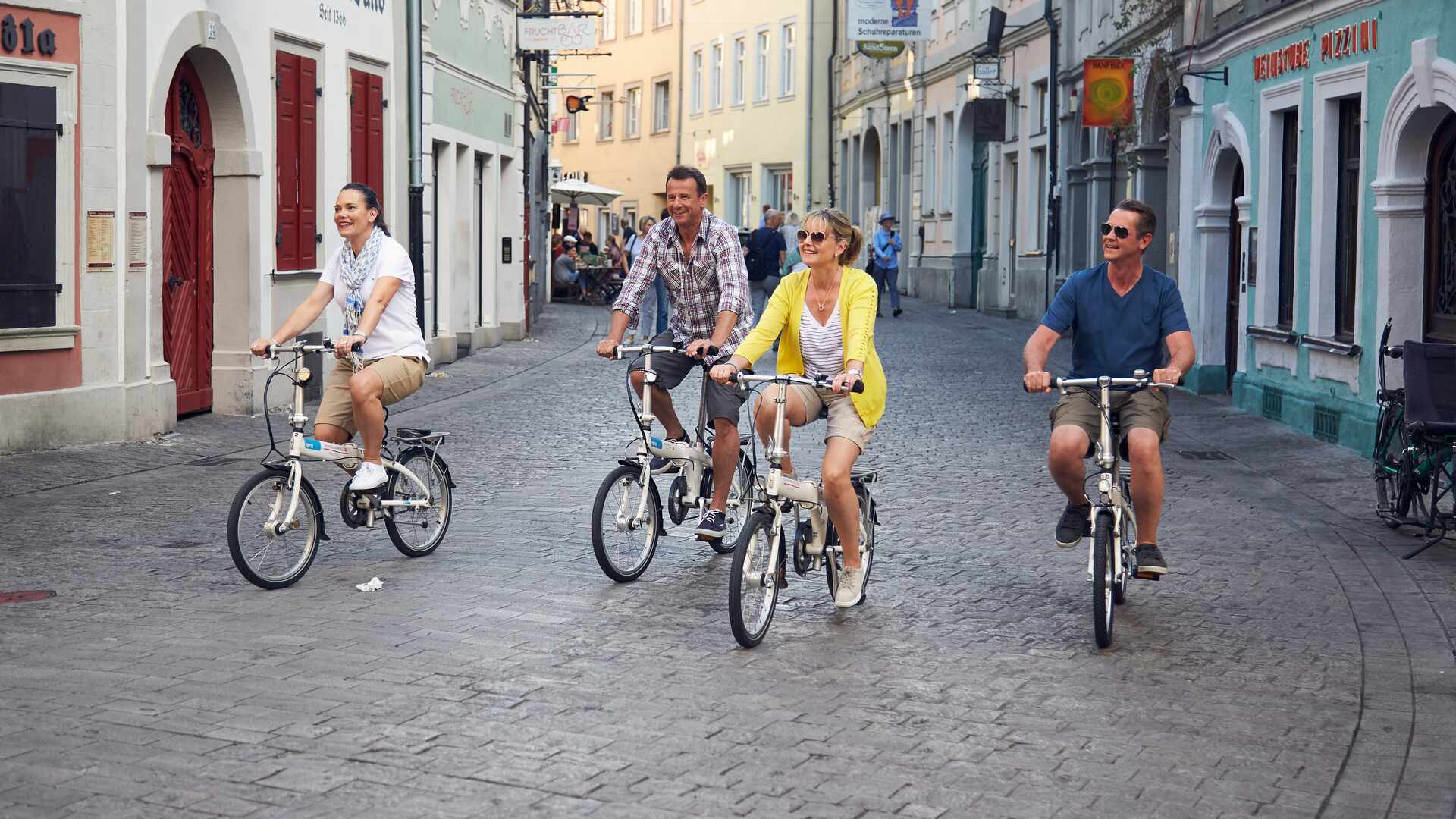 Group cycling through the street in Bamberg Germany