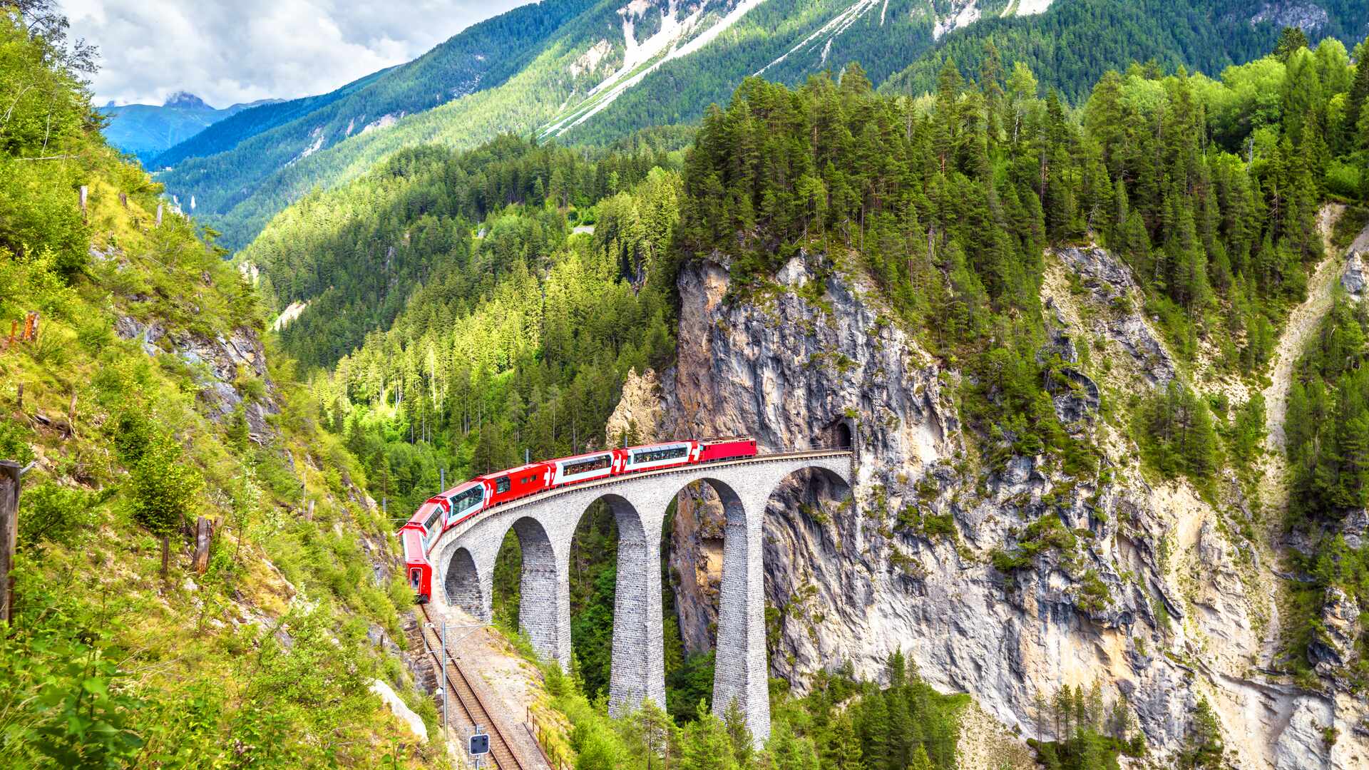 The Bernina Express on the Landwasser Viaduct