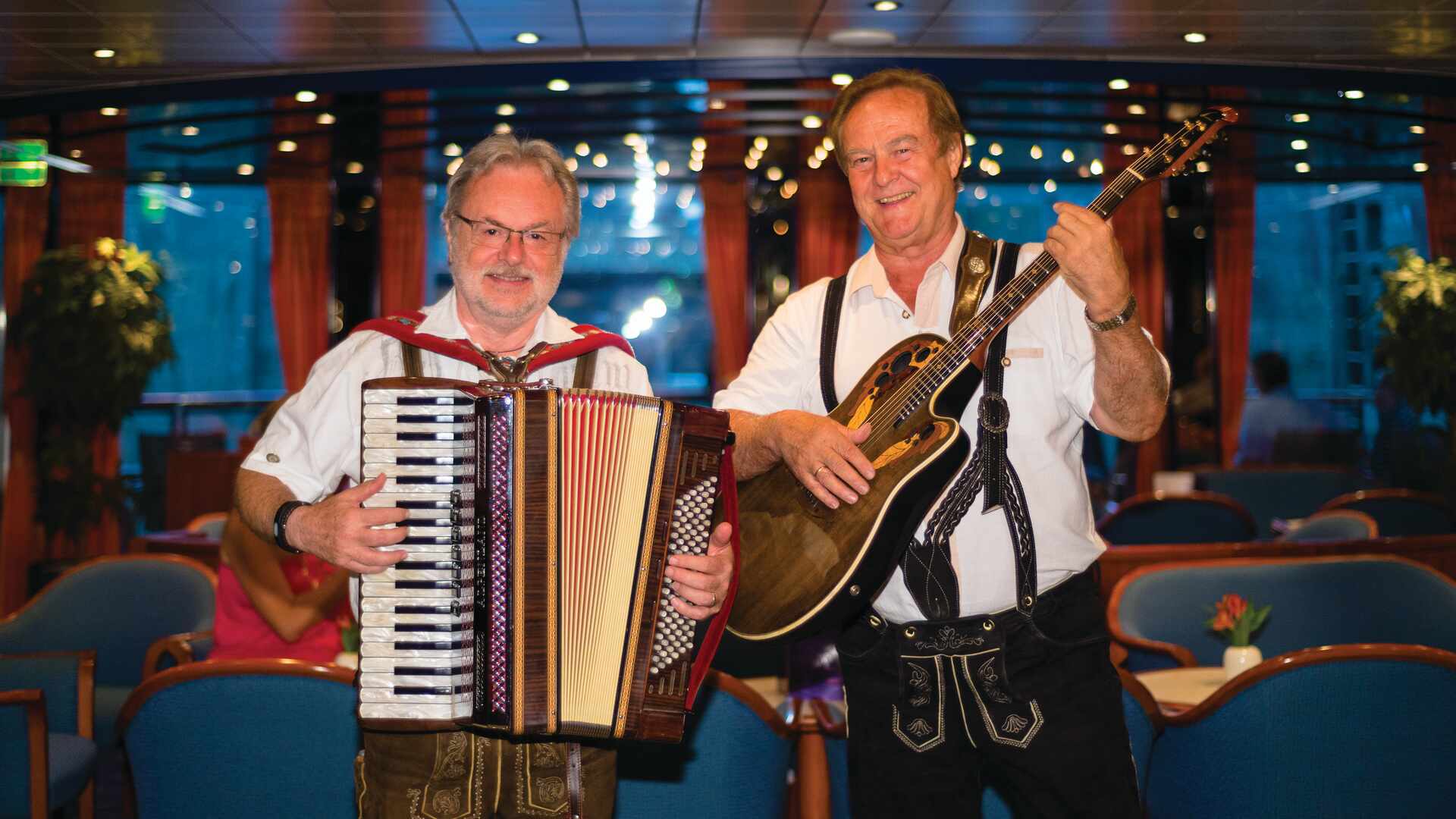 View of Bavarian musicians, onboard entertainment for Contemporary River Ships