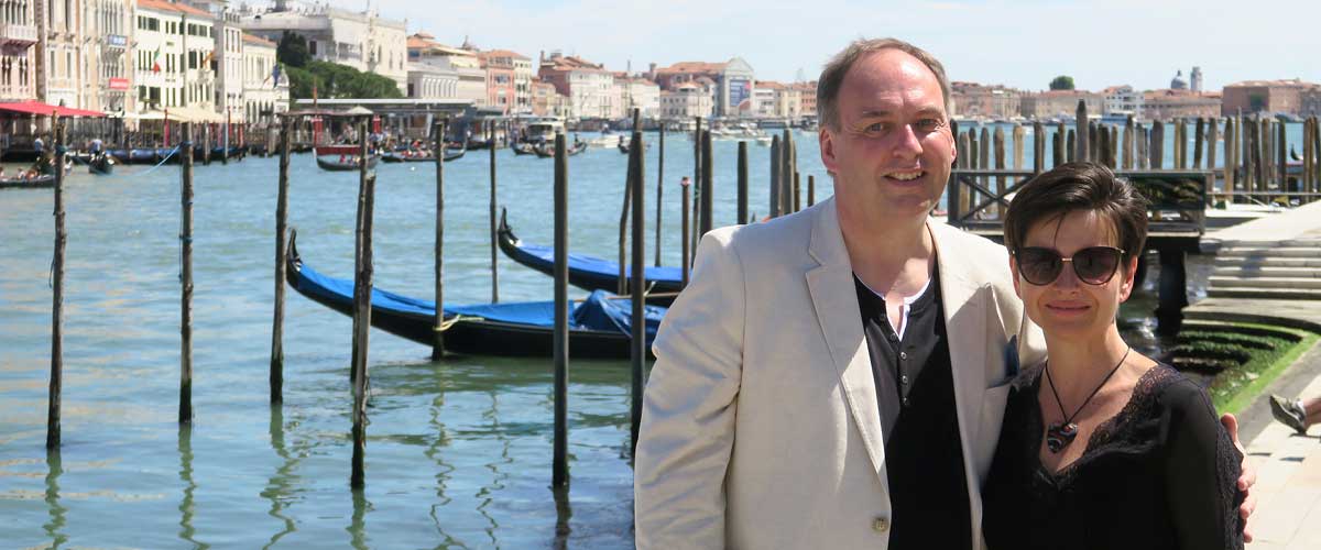 Image of Tour Director, Simone Dunston and husband on holidays in Venice